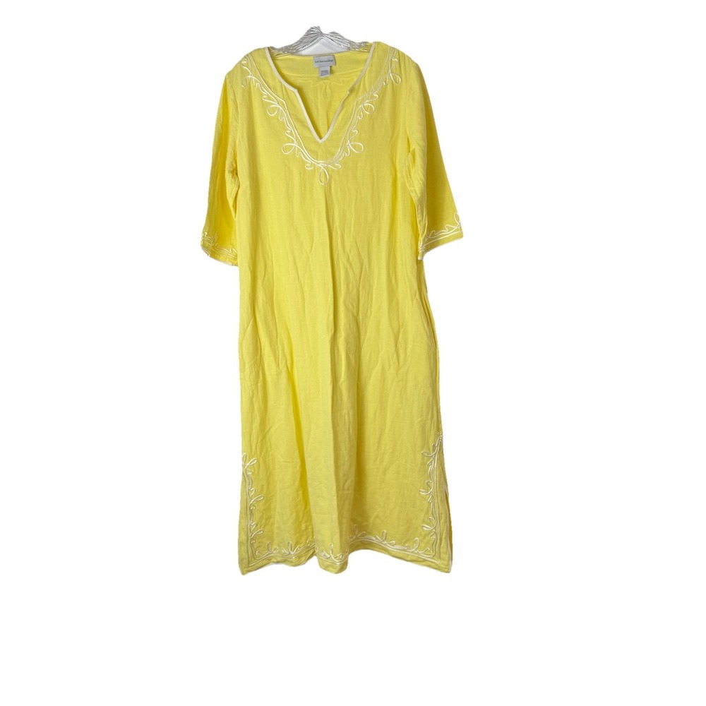 Soft Surroundings Women's‎ Butter Yellow Kaftan Dress  Cover Up Sz M Petite Boho
